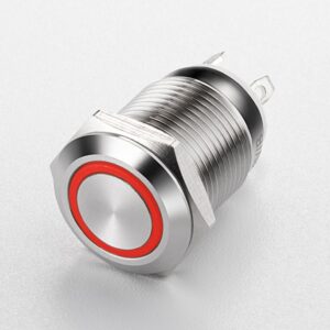 12mm Stainless Steel Push Button Switch with Ring Lamp Power Symbol Waterproof LED Light Self-Lock Self-Reset Button 1NO1NC