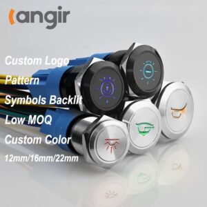 Custom Logo Symbols Backlit Square Metal Momentary Button 16mm 19mm 12mm Black Body Switch Push Button Ex Piezoelectric Button