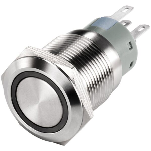 19 mm LED pretvandal spiediena poga Nerezgatavā tērauda aizverot 1NO1NC ūdensizturīgs IP65 elektroniskā struktūra