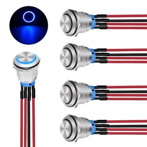 Stainless Steel LED Switches Self-Locking Latching Push Button Switches Pre-Wired Harness for 19mm for Boats Cars 12V Plastic