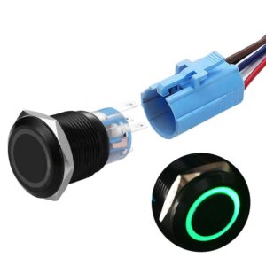Impressive 19mm Latching Pushbutton Switches Waterproof Black Metal 12V LED Illuminated SPDT ON/OFF IP65 Electronic 1NO 250V