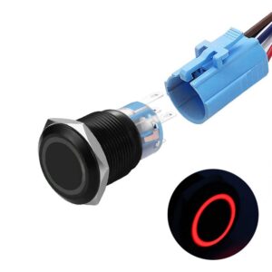 Highly Recommended 12V Industrial LED Button Switch Black Metal SPDT On/Off Waterproof 19mm 5A Inox 12mm Pulsador Plastic IP65