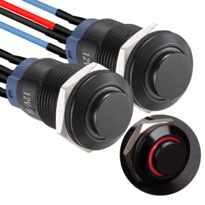 12mm Latching Push Button Switch Pre-Wired 150mm High Round Head Aluminium Alloy 1NO 1 Normally Open with Ring Led