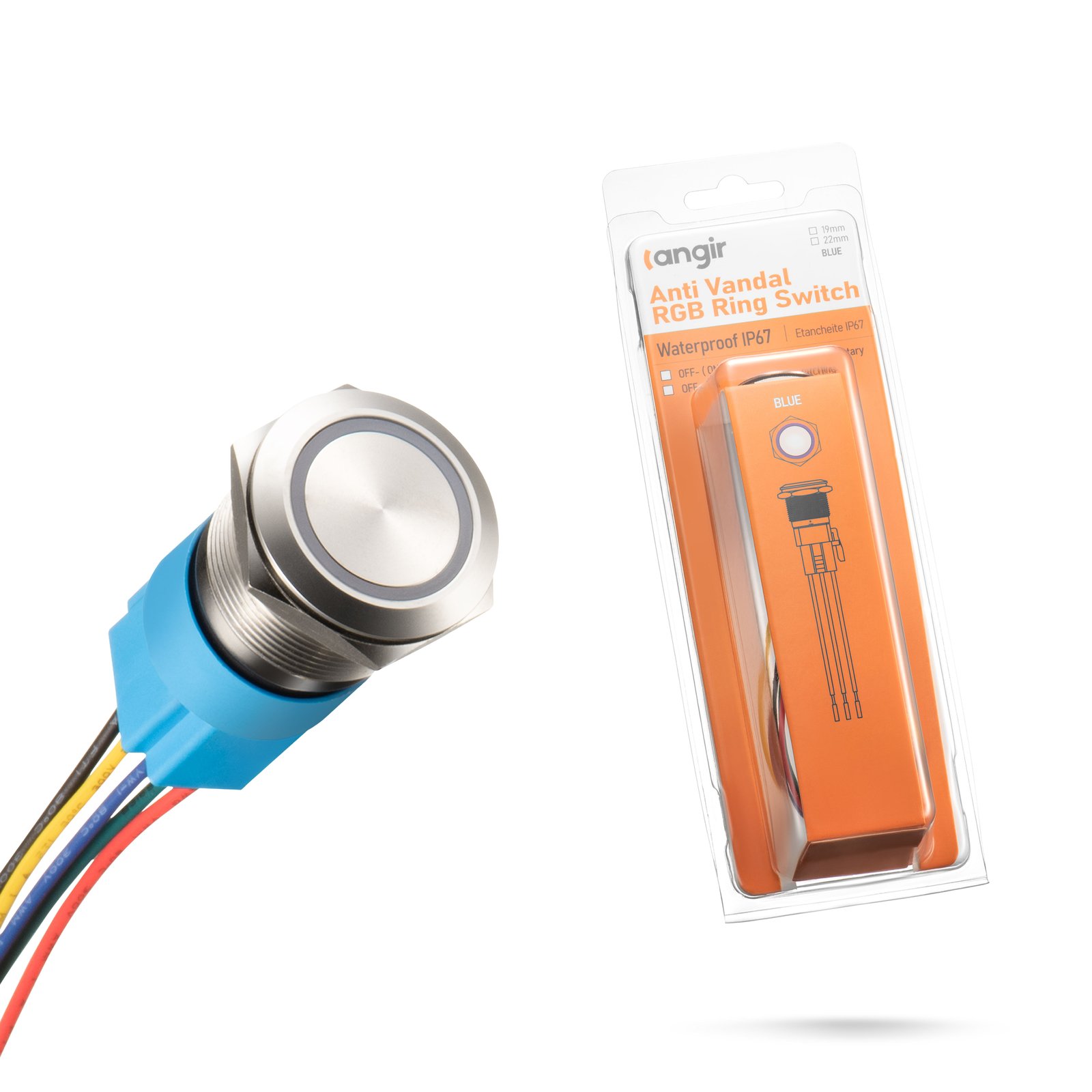 Langir 19mm Push Button Switch Latching Metal Push-Button Switches LED Color Metal Switch 12V - Зображення 3