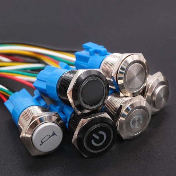 Langir Flat Metal 250v 3amp Push Switch Momentary Latching Waterproof IP67 12V 24V LED Push Button Switches - Imagem 4