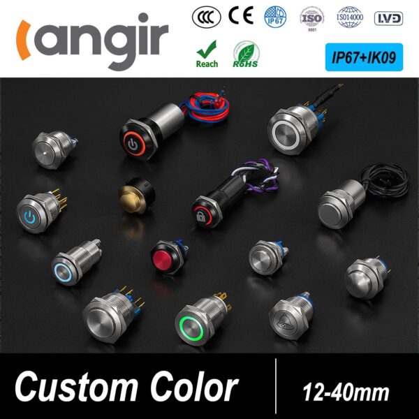 Langir Waterproof IP67 12V Button Switch Short Push Momentary NO Illuminated 12mm 16mm 19mm 22mm 25mm for Control - Image 4