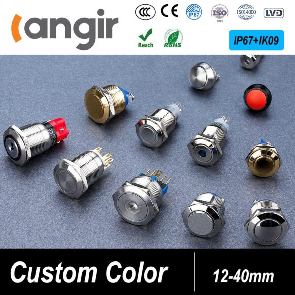 Langir Flat Metal Button Switch on Off Small 12mm 16mm 19mm 22mm 25mm 30mm 40mm 5A 250VAC Push Button Switches Push Bottom 25mm - Image 6