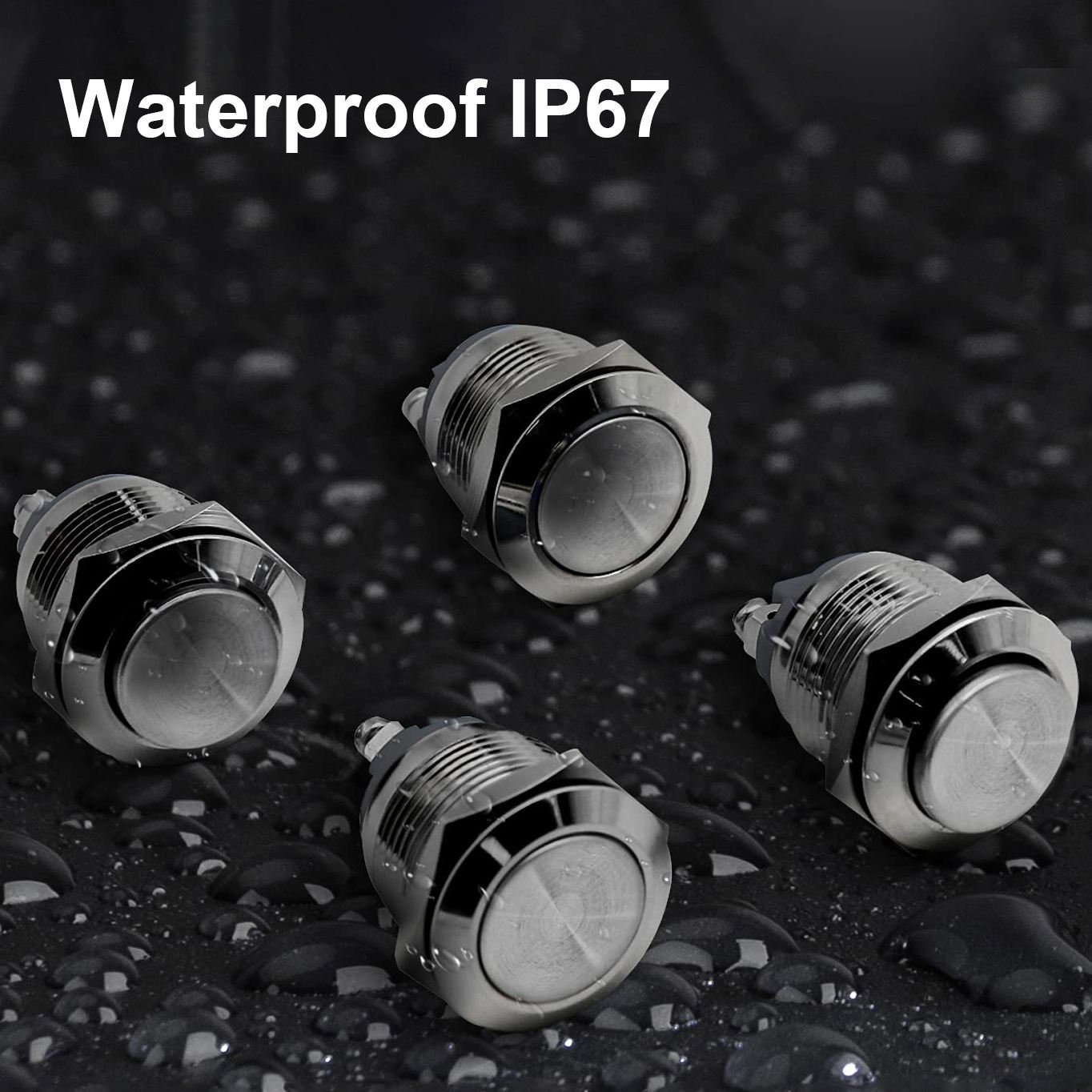 Comprehensive Waterproof IP67 Push Button Switches 12/16/19/22mm Latching Momentary Illuminated Black Metal Switch - Ảnh 6