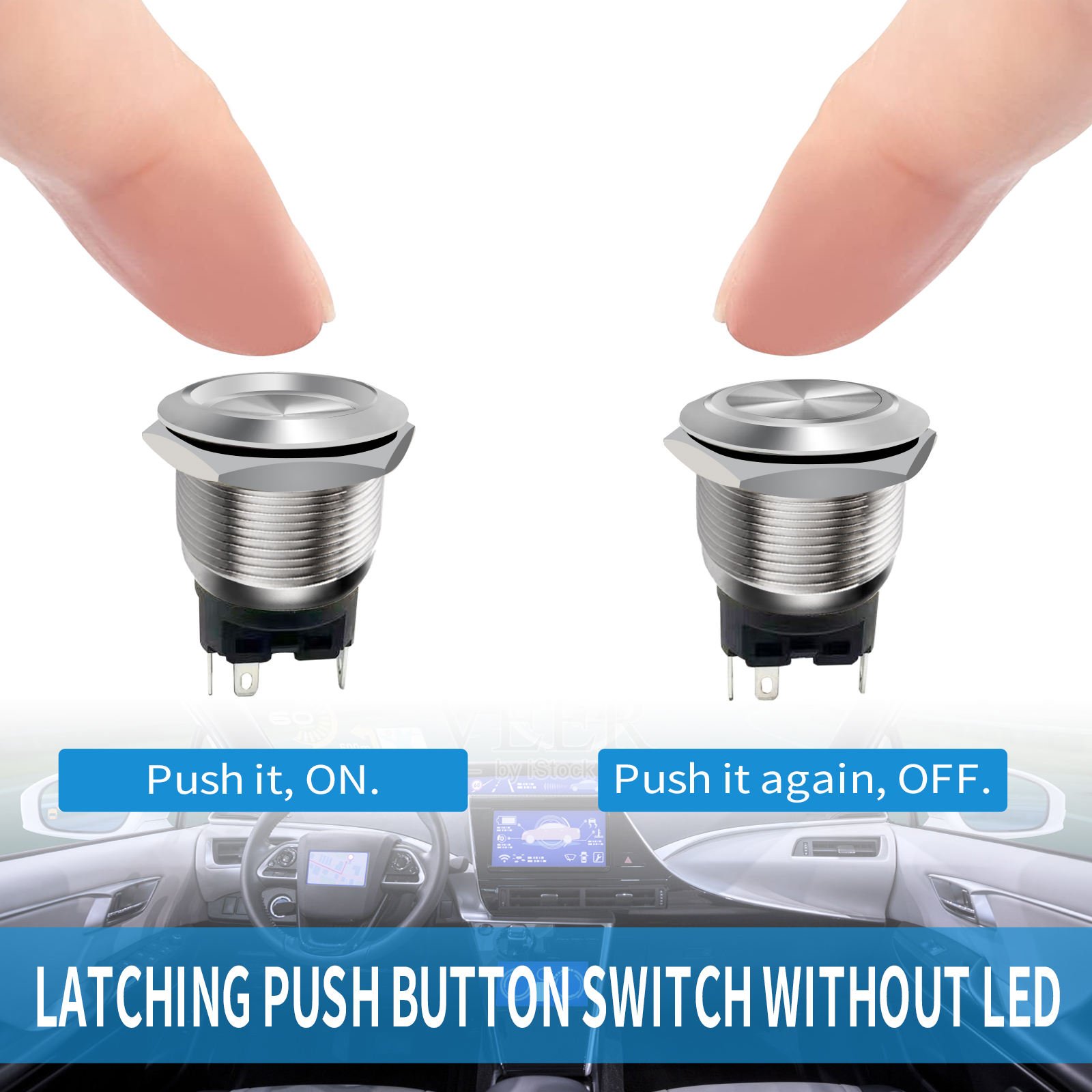 Langir 19mm Push Button Switch Latching Metal Push-Button Switches LED Color Metal Switch 12V - Зображення 6