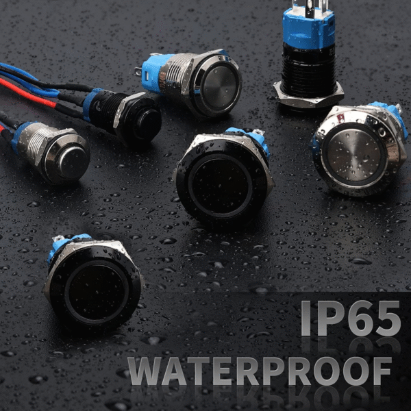 12mm Latching Metal Momentary Switch Black Shell IP65 Waterproof Push Button Switch,1NO 1 Normally,Self-Locking with LED - 画像 (6)