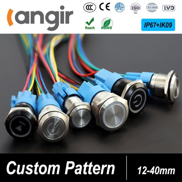 12mm Waterproof Momentary Push Button Metal Switch Car Start Horn Speaker Control Flat Head 1NO1NC 16/19/22mm IP65 12/220V - Imagem 7
