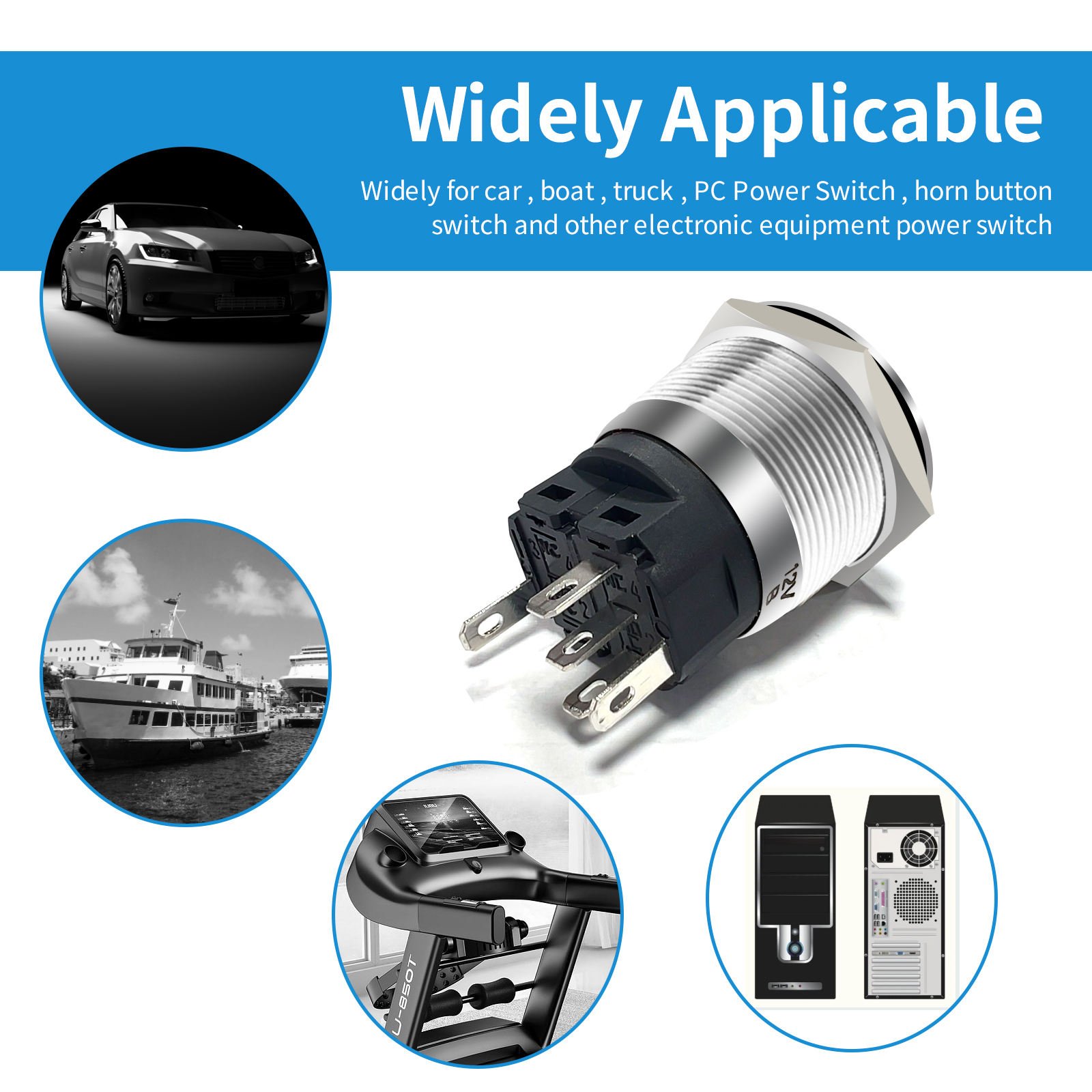 Langir 19mm Push Button Switch Latching Metal Push-Button Switches LED Color Metal Switch 12V - Зображення 7