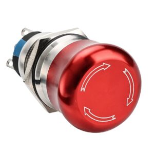 19mm Stainless Steel Metal Latching Emergency Stop Push Button Switch with Connection Plug 12-220V 5A 1NO 1NC