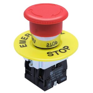 Mushroom AC 660V 10A Emergency Stop Push Button Switch H Red Aluminum IP65 2 Pin Terminbal Normally Close Mini Button 50m Max