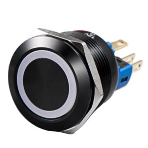 Cheap 24V Black Anodized Aluminum Latching 1NO1NC Pin Terminal Blue Ring LED 22mm High Reliability Anti Vandal Switch