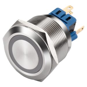 Good Rating Stainless Steel Momentary Waterproof IP65 Pin Terminal 24V Blue Ring LED 25mm Push Button Switch
