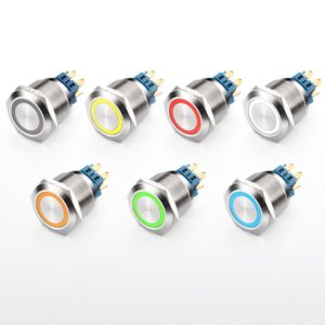 25mm Flat Latching Power Circle Push Button Switch 12 Volt Waterproof On-off Push Button Switch 6 Pins IP65 Pushbutton Switch 2A
