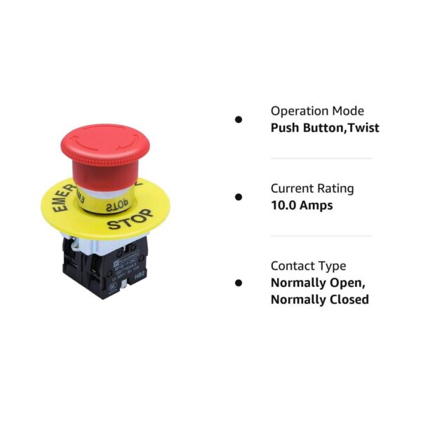 Mushroom AC 660V 10A Emergency Stop Push Button Switch H Red Aluminum IP65 2 Pin Terminbal Normally Close Mini Button 50m Max - Зображення 6