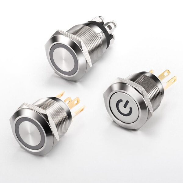 Metal 1NO Waterproof Latching Ring Power Loge Illuminated Light 12V LED 30mm Screw Teiminal Push Button Switch With Power Symbol - Зображення 6