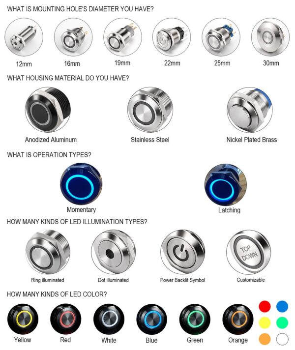IP67 Waterproof 10A Stainless Steel Push Button Switch High Current Momentary Flat 250V 1NO 12V Home Appliance Control 24V Max. - Image 6